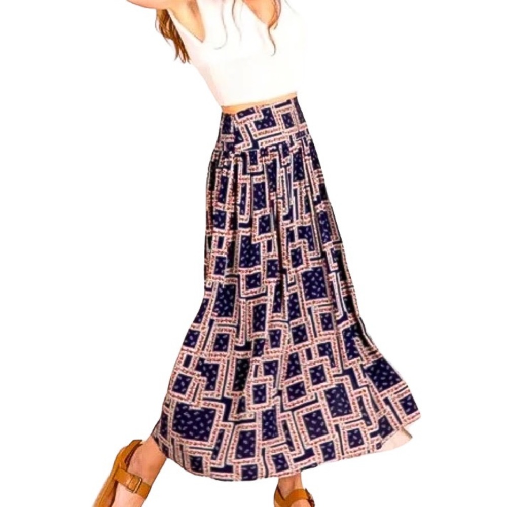 NATURAL LIFE Blue and White Midi Skirt